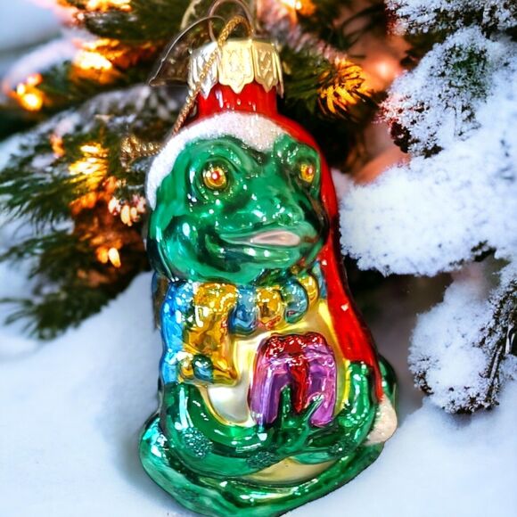 Santa Tree Frog Gift Christmas Ornament Hand Blown Glass Thomas Pacconi Classics - Picture 1 of 6